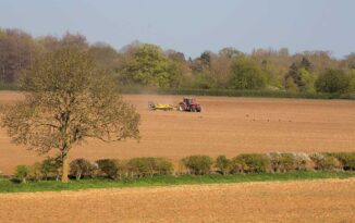 Tractor working in field