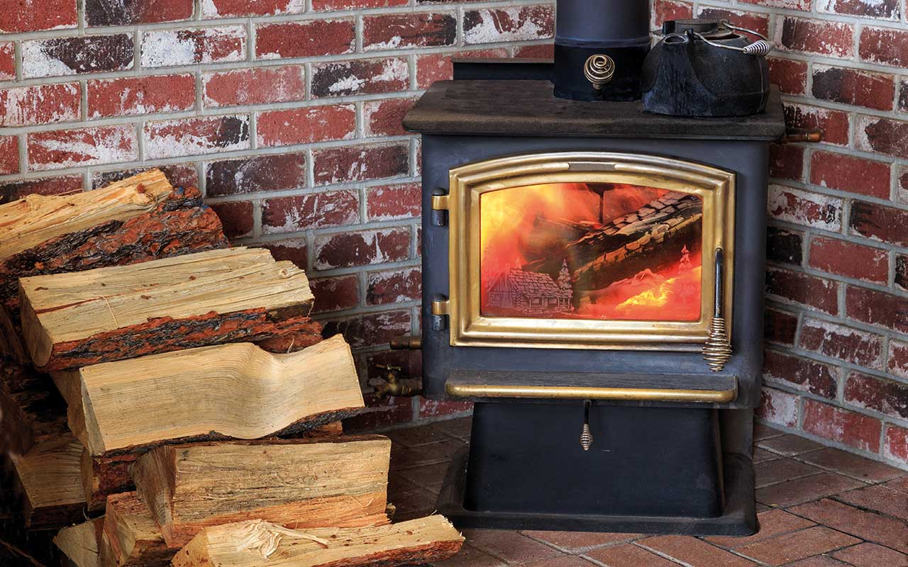 A cozy fireplace on a cold winter evening.